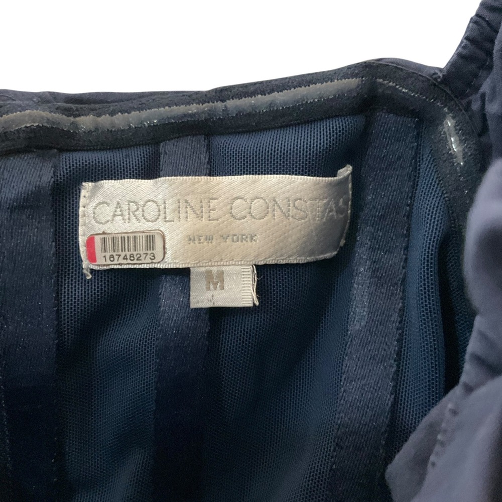 Caroline Constas Reyna Maxi Dress Puff-Sleeve Tie-Front Navy Blue Medium *READ* - Picture 5 of 9